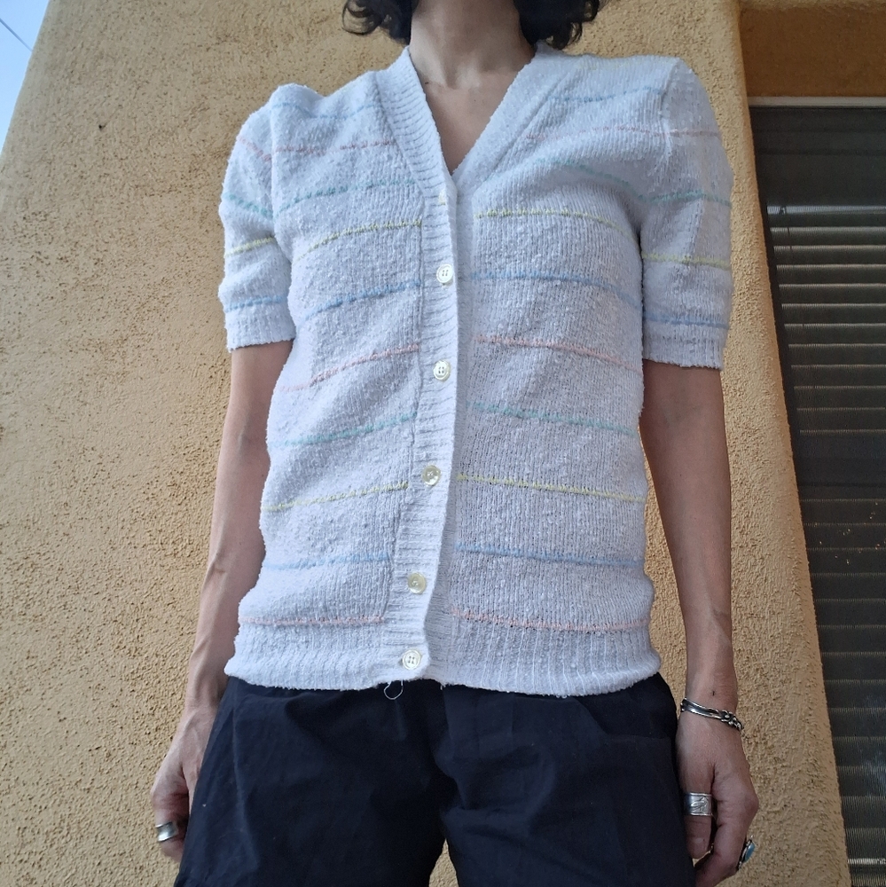80s Textured Knit Rainbow Stripe Cardigan